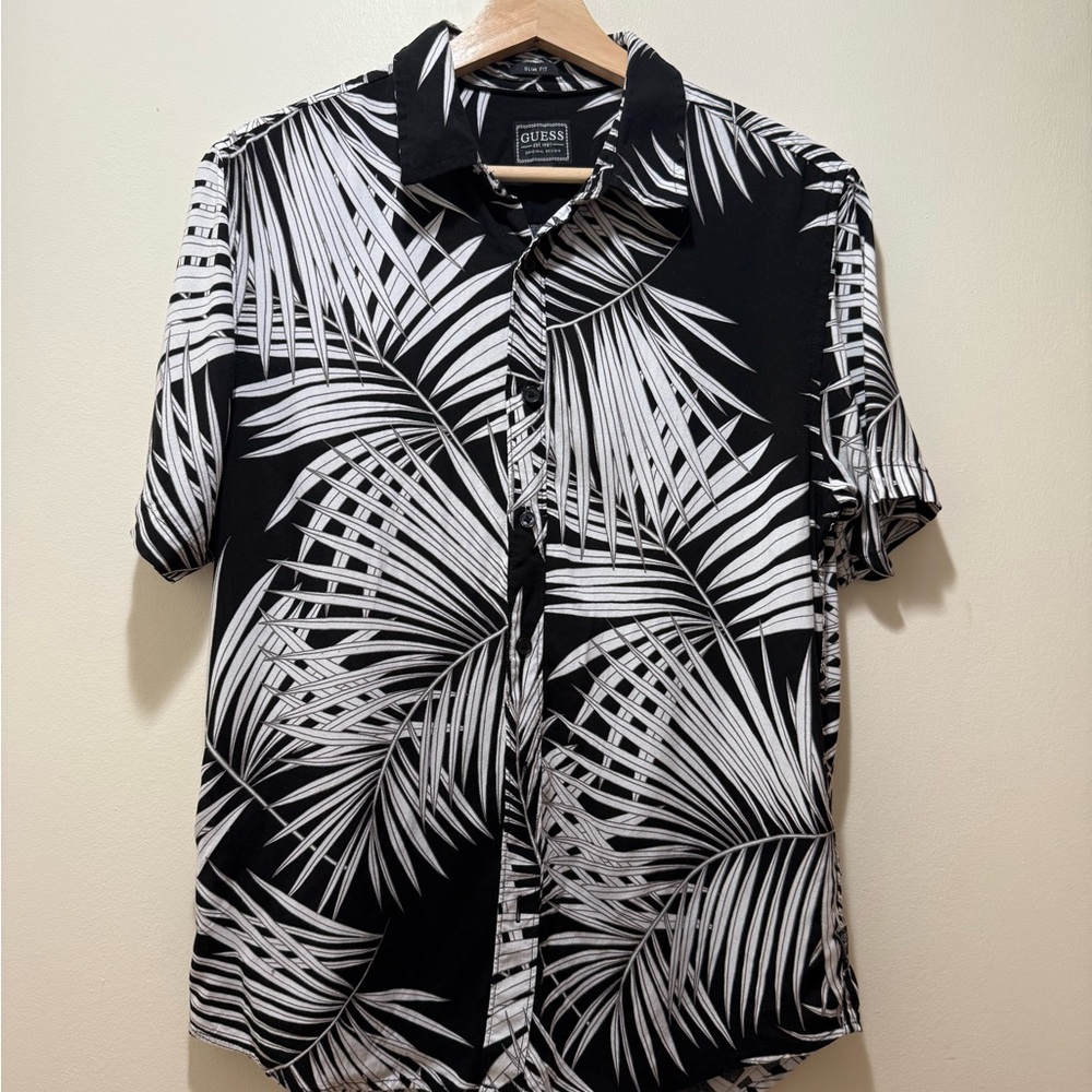 Guess Monochrome Palm Leaf Men's Shirt Slim Fit Sizes S and L